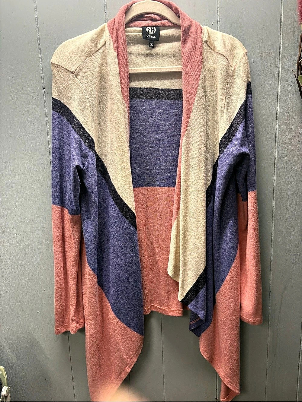 Bobeau Color Block Cardigan in Pink & Purple Like New